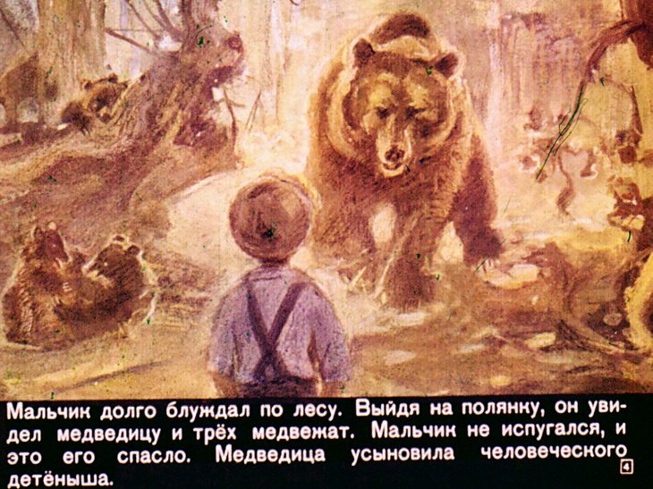 Кадр 4 диафильма «Потапыч Большой и Потапыч Маленкий»