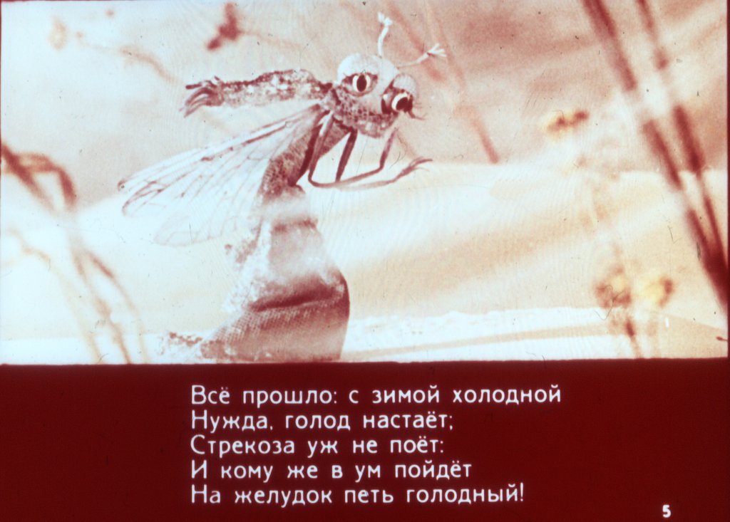 Кадр 5 диафильма «Стрекоза и муравей»