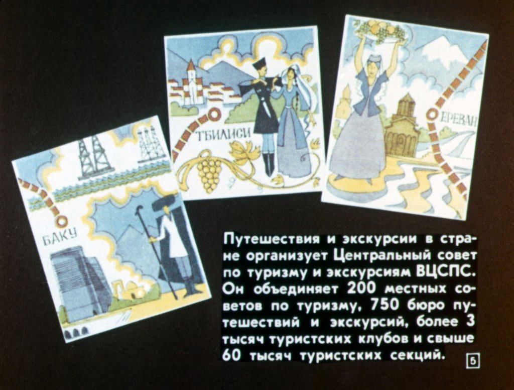 Кадр 5 диафильма «Свободное время - туризму, активному отдыху»