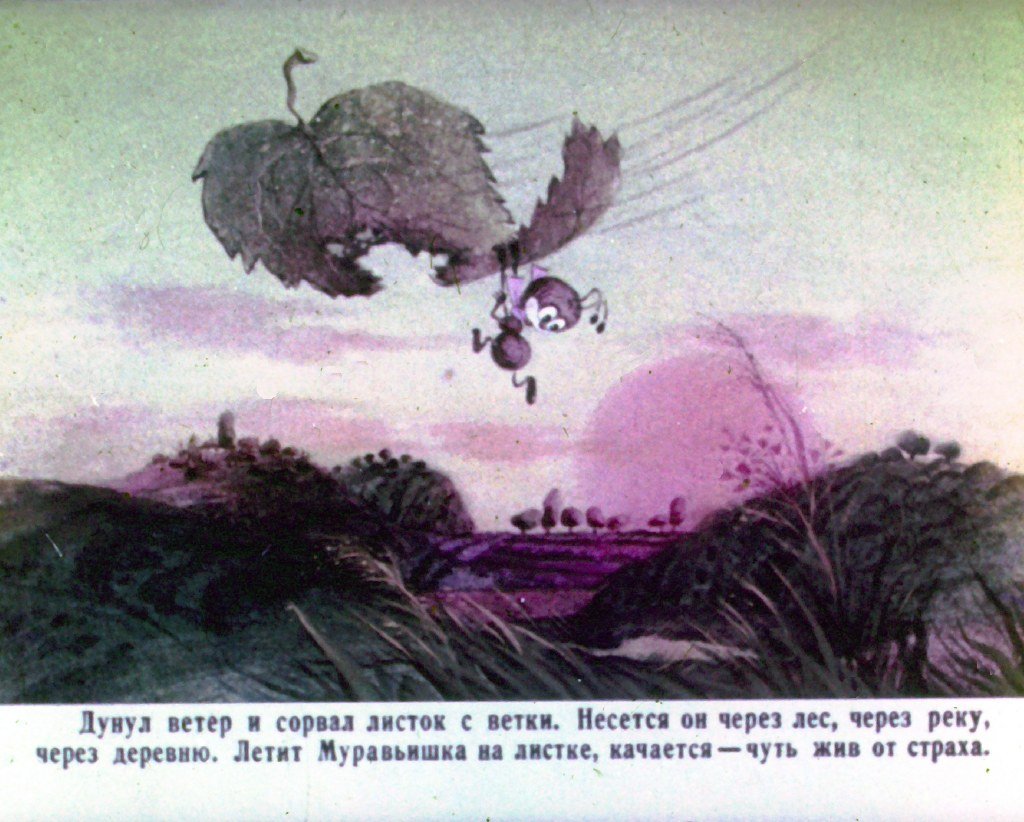 Кадр 6 диафильма «Как муравьишка домой спешил»