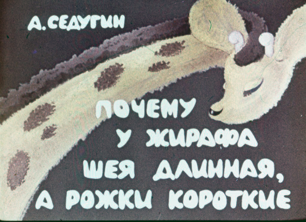 Кадр 1 диафильма «Почему у жирафа шея длинная, а рожки короткие»