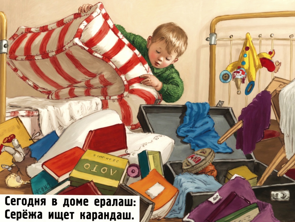 Кадр 2 диафильма «Сережа ищет карандаш»