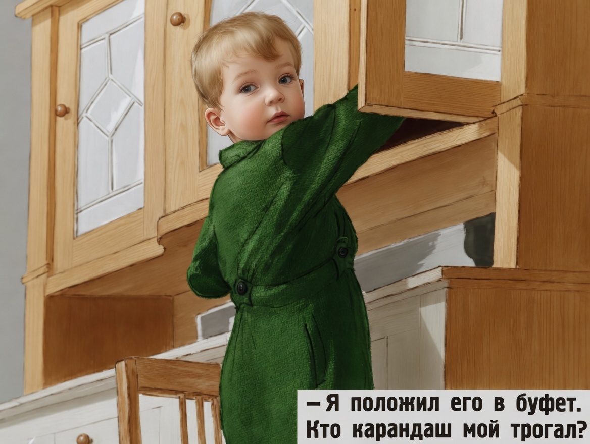Кадр 3 диафильма «Сережа ищет карандаш»