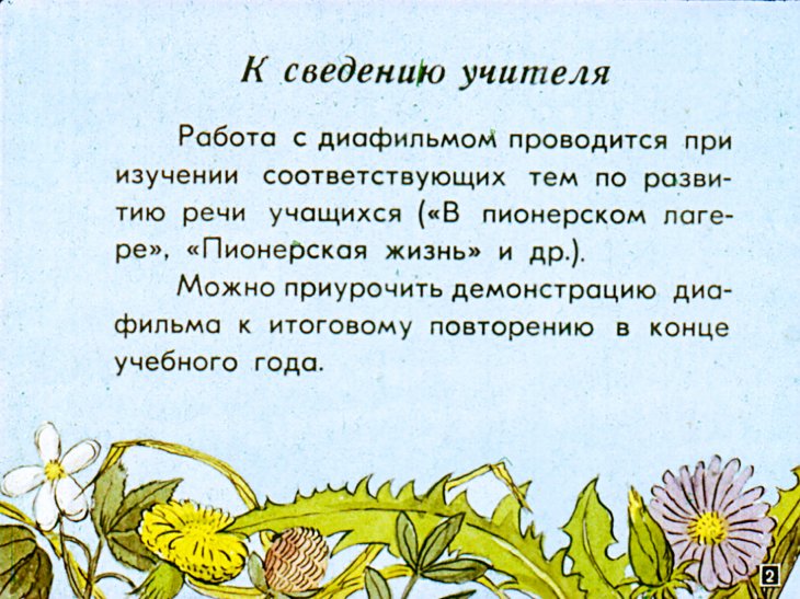 Кадр 2 диафильма «В пионерском лагере»