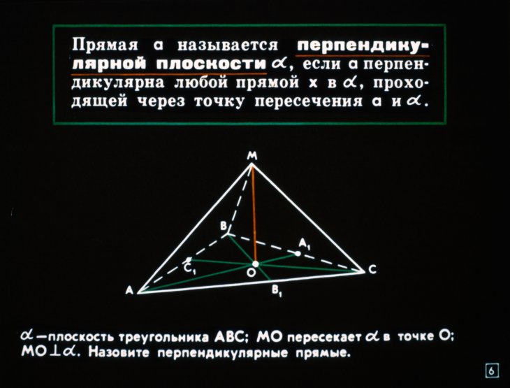 Кадр 6 диафильма «Перпендикулярность прямых и плоскостей»