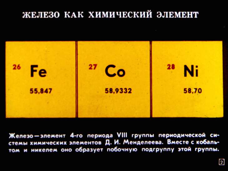Кадр 2 диафильма «Железо и его соединения»