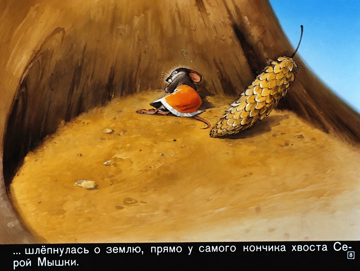 Кадр 5 диафильма «Сказка о еловой шишке и серой мышке»