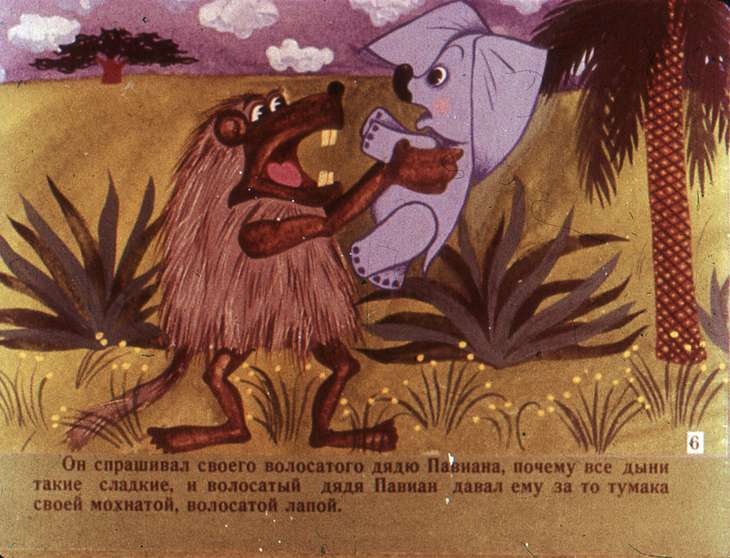 Кадр 7 диафильма «Почему у слона длинный хобот»