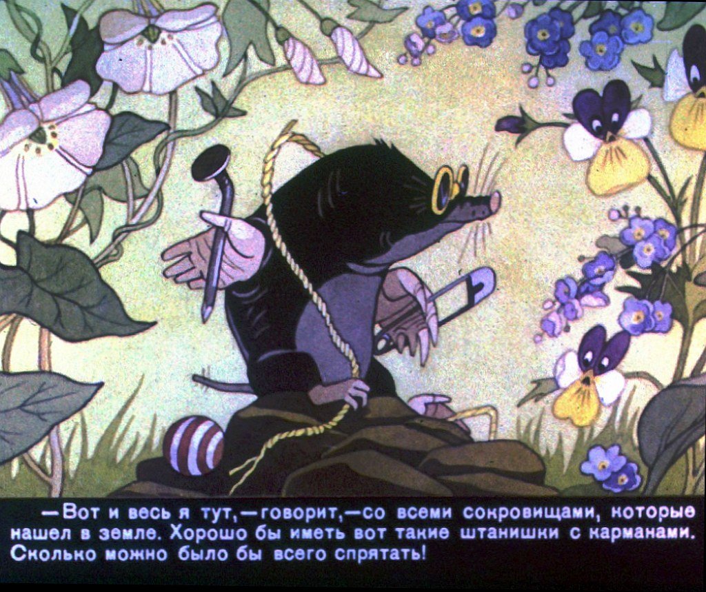 Кадр 5 диафильма «Как крот штанишки раздобыл»