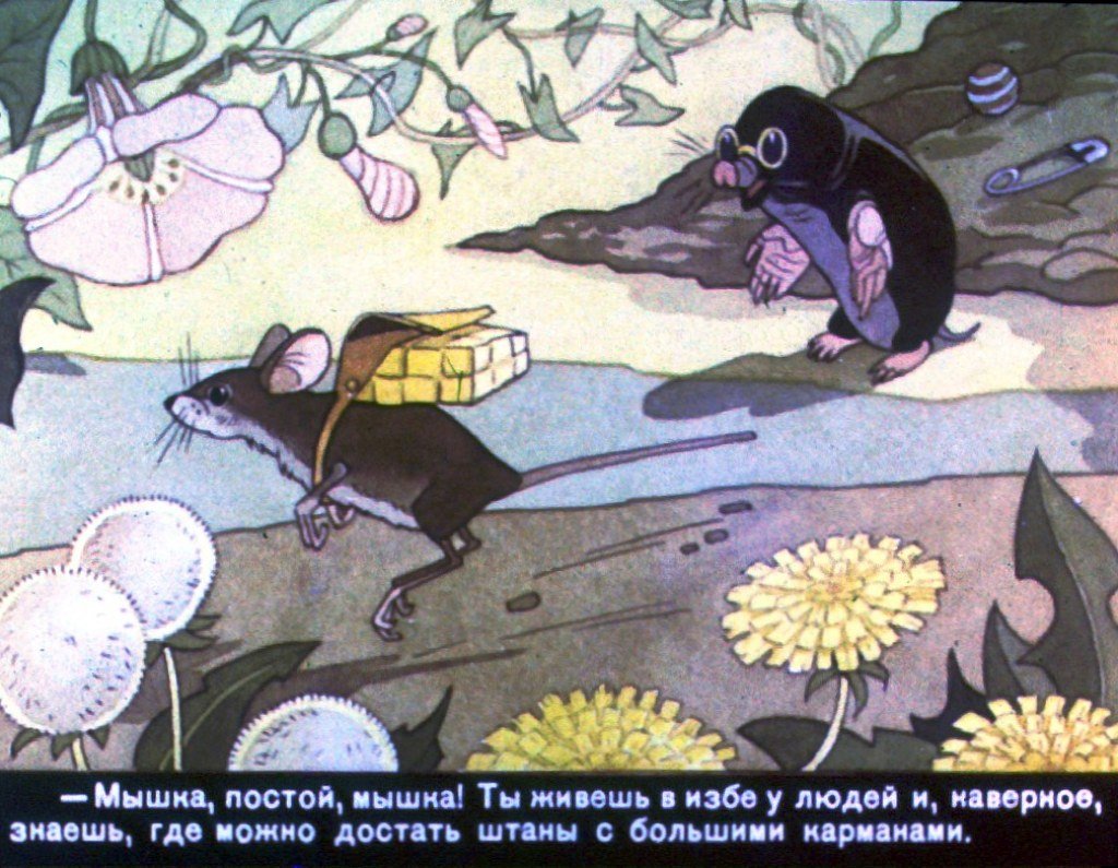 Кадр 6 диафильма «Как крот штанишки раздобыл»