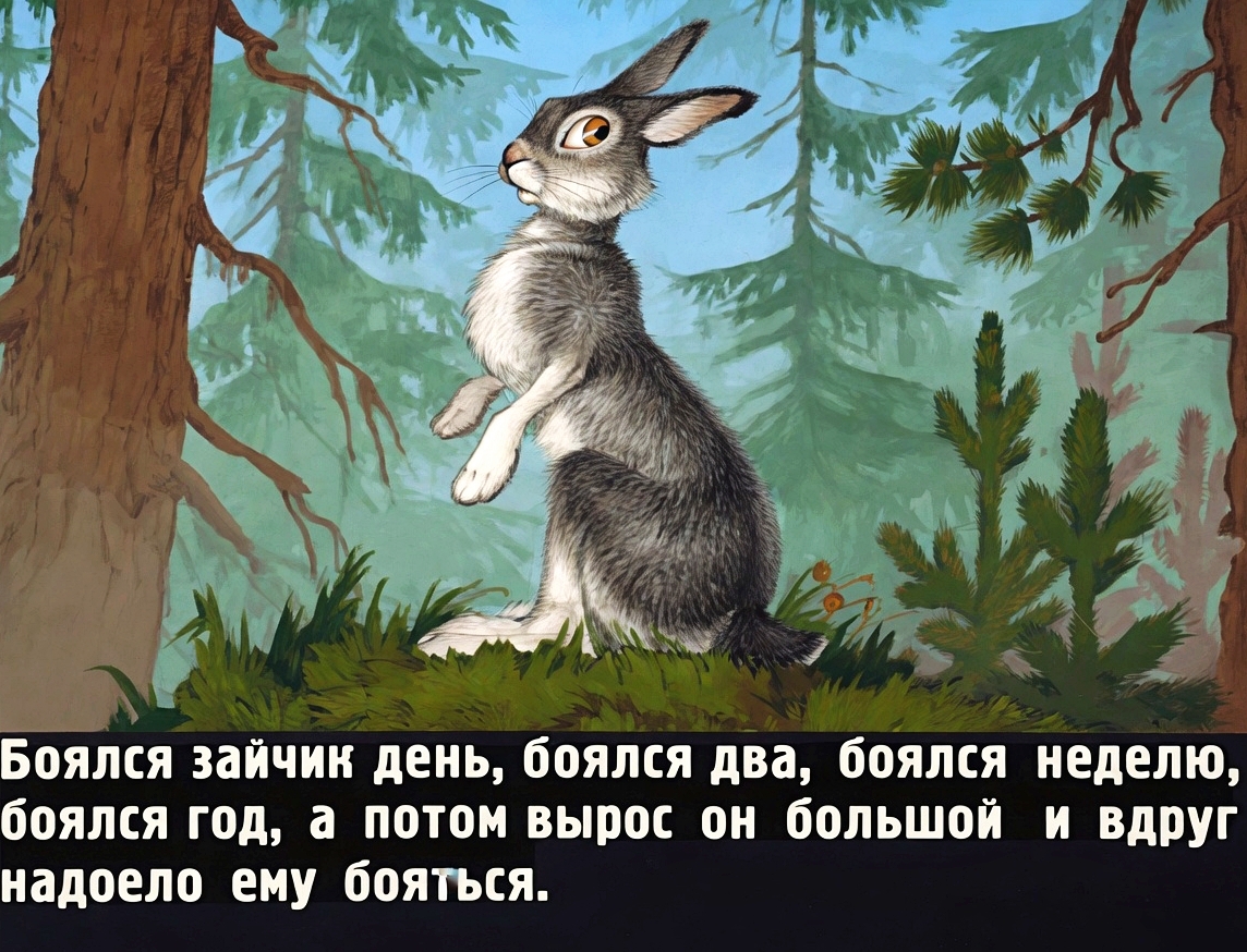 Кадр 4 диафильма «Сказка про храброго зайца»