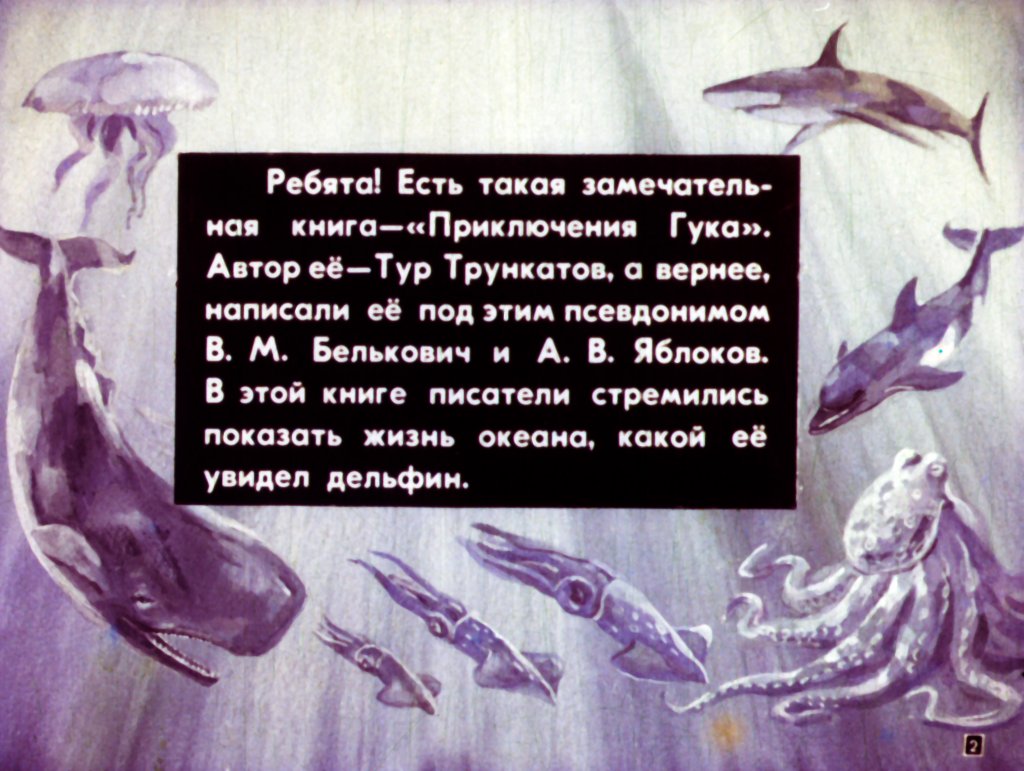 Кадр 2 диафильма «Приключения дельфина Гука»