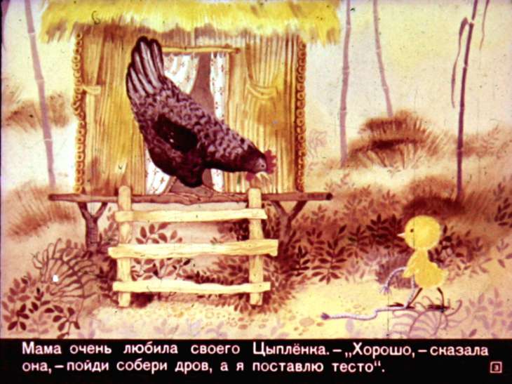 Кадр 3 диафильма «Цыпленок и кошка»