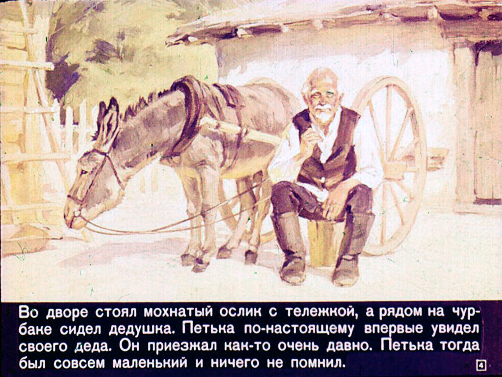 Кадр 4 диафильма «Дедушка приехал»