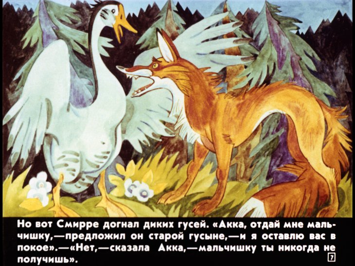 Кадр 7 диафильма «Чудесное путешествие Нильса с дикими гусями. Диафильм 2»