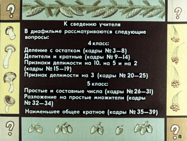 Кадр 2 диафильма «Делимость натуральных чисел. Как белка к зиме готовилась»
