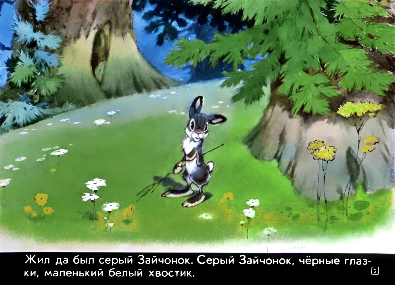Кадр 2 диафильма «Зайчонок - черные глазки»