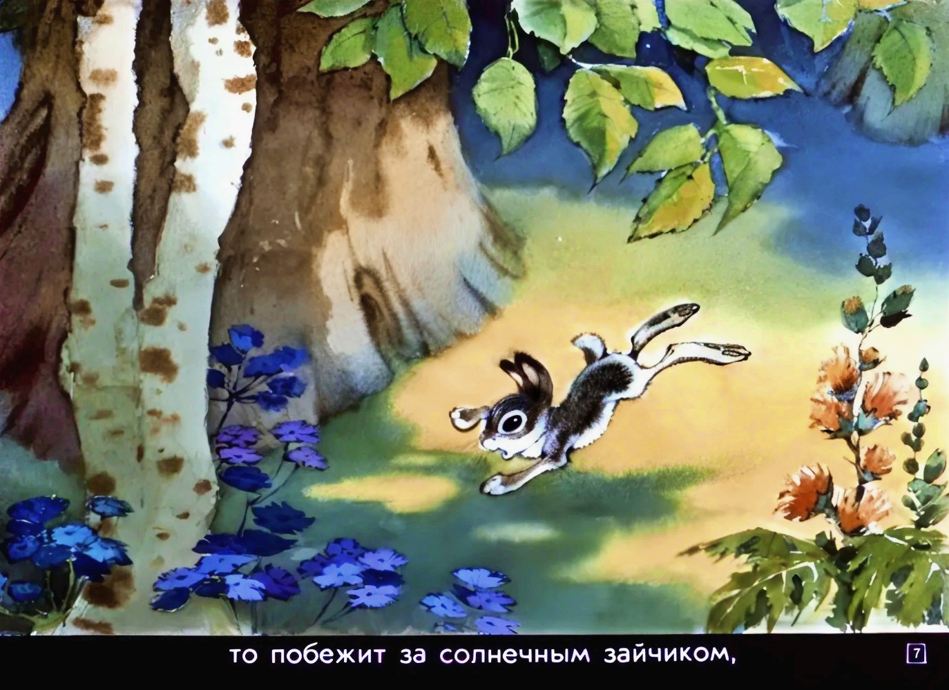 Кадр 7 диафильма «Зайчонок - черные глазки»