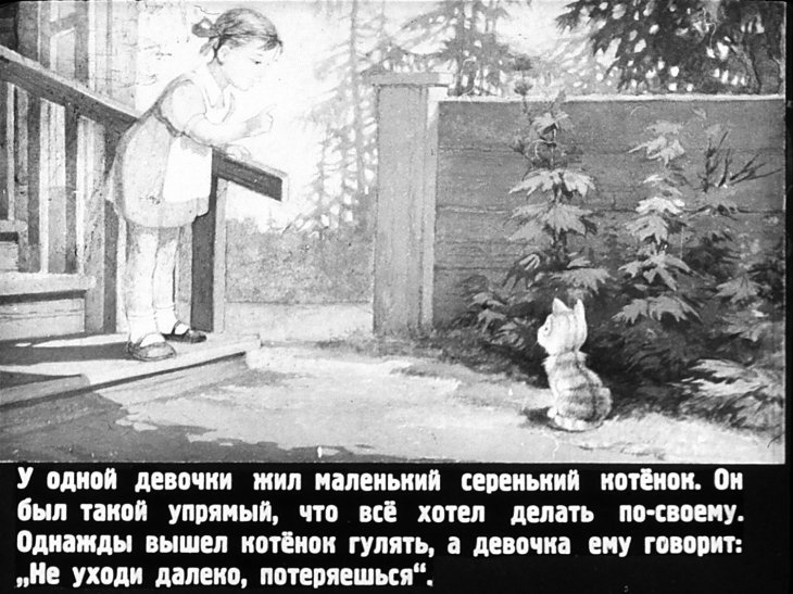 Кадр 2 диафильма «Упрямый котенок»