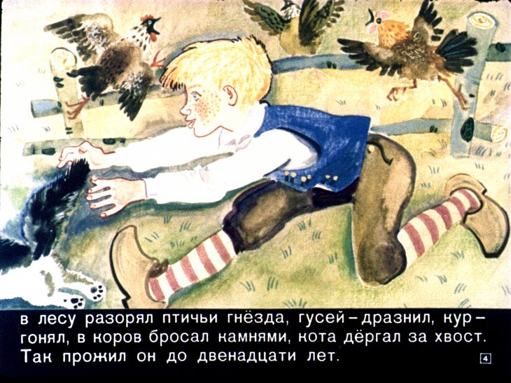 Кадр 4 диафильма «Чудесное путешествие Нильса с дикими гусями. Часть 1»