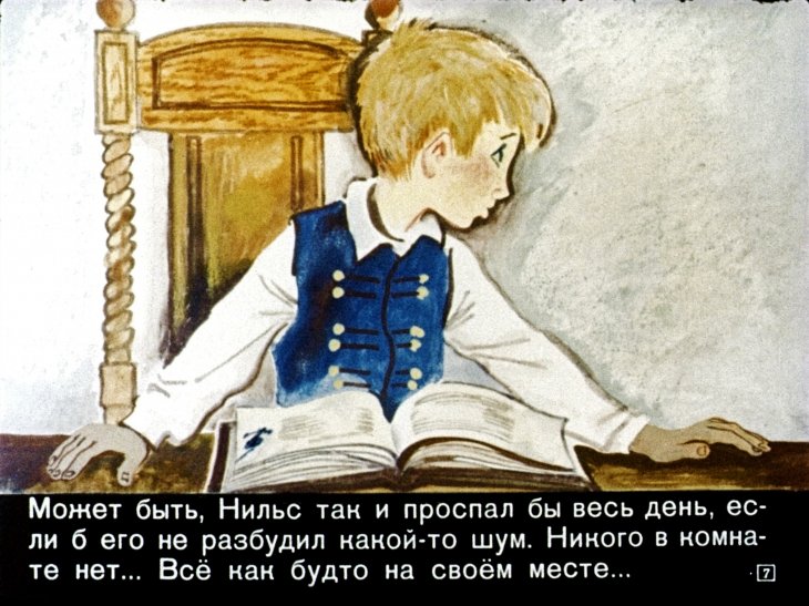 Кадр 7 диафильма «Чудесное путешествие Нильса с дикими гусями. Часть 1»