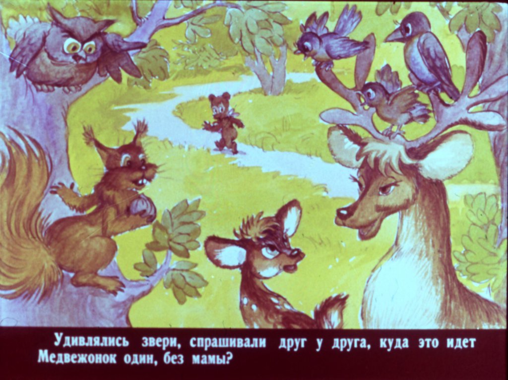 Кадр 4 диафильма «Медвежонок и тот, кто живет в речке»