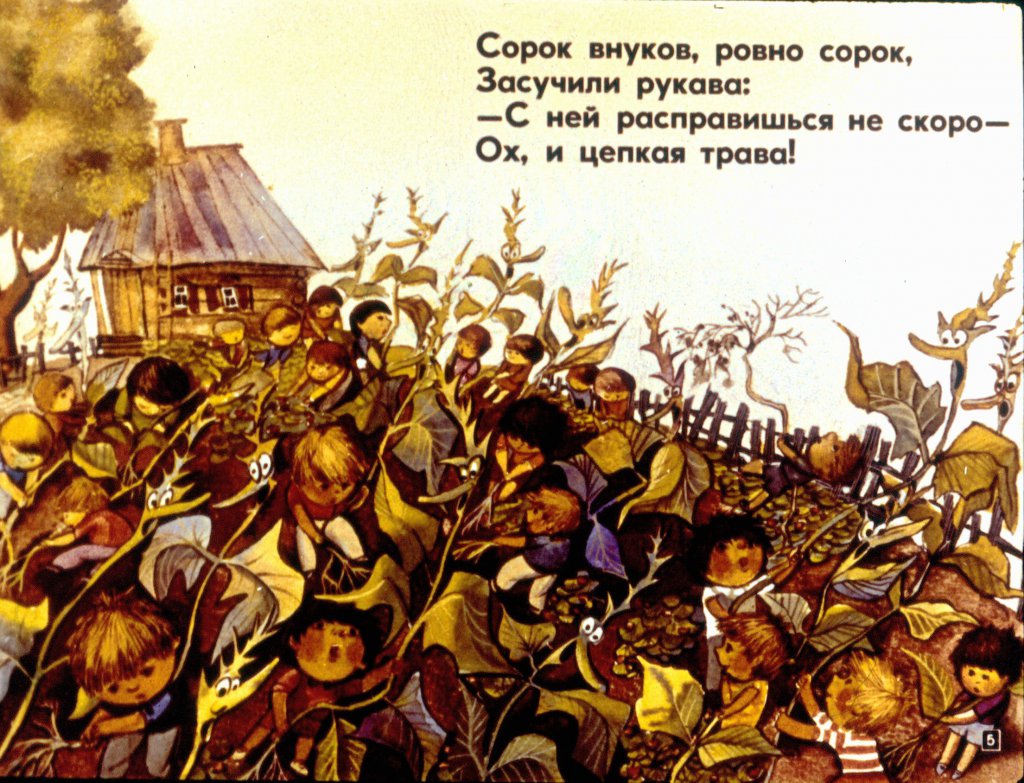 Кадр 5 диафильма «Было у бабушки сорок внучат»
