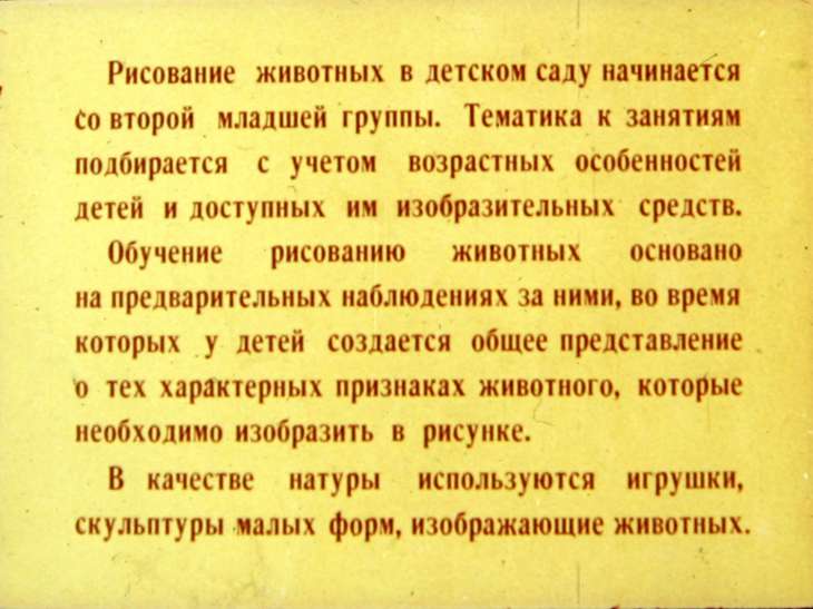Кадр 2 диафильма «Рисование животных дошкольниками»