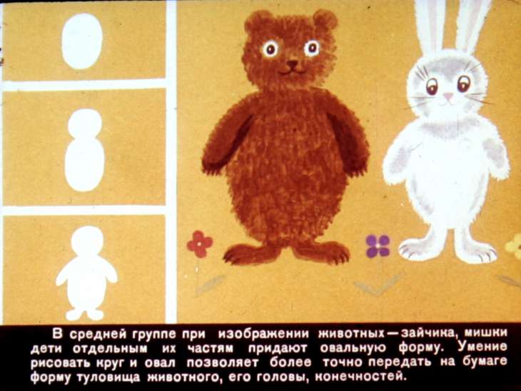 Кадр 7 диафильма «Рисование животных дошкольниками»