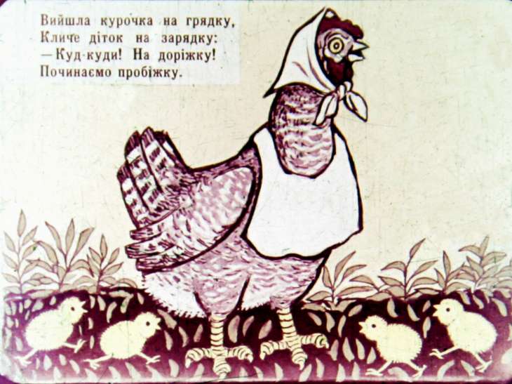 Кадр 2 диафильма «Вышла курочка на грядку»