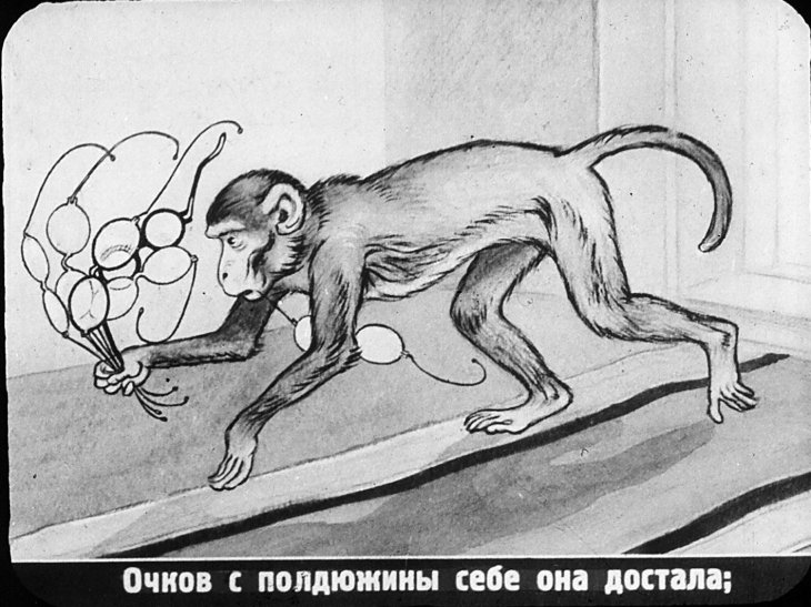 Кадр 3 диафильма «Мартышка и очки»