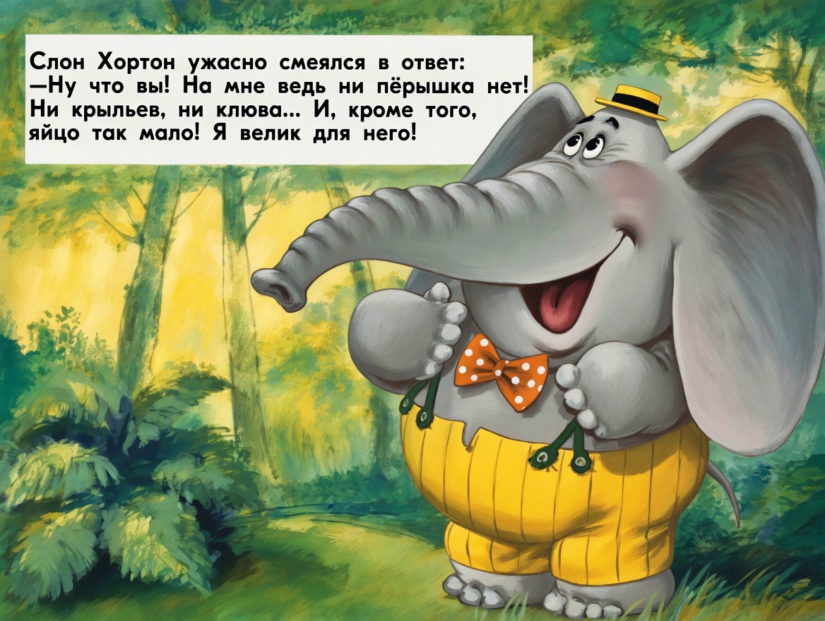 Кадр 4 диафильма «Слон Хортон высиживает яйцо»