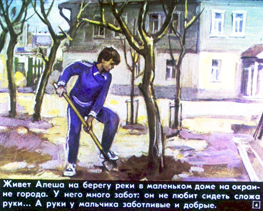 Кадр 4 диафильма «Так поступает пионер»