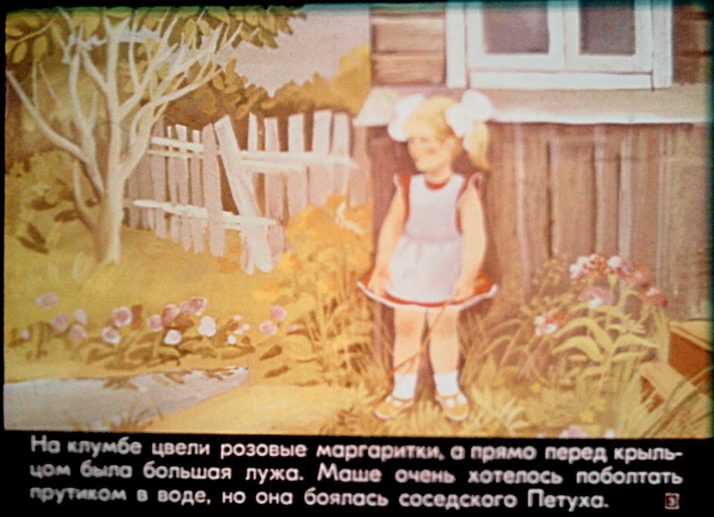 Кадр 3 диафильма «Про Машеньку, горошину и рыжего петуха»